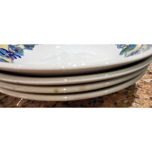 (4) Churchill Grape & Leaf Mosaic On Rim, Yellow Rim Coupe Soup Bowls - Picture 15 of 16